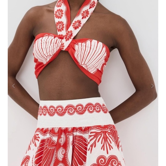 FARM Rio Red and White Maxi Skirt with Bold Patterns - Picture 2 of 3